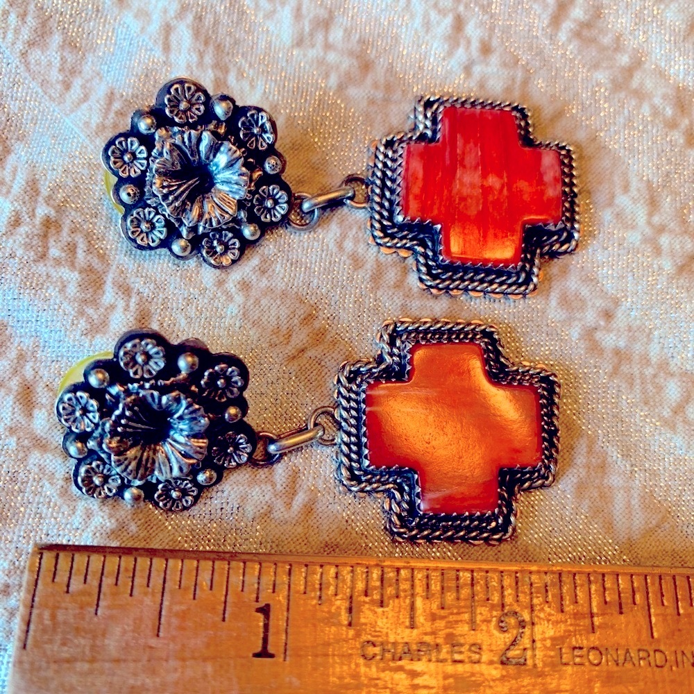 Southwest sterling & coral 2” pierced earrings❣️ - Picture 5 of 5